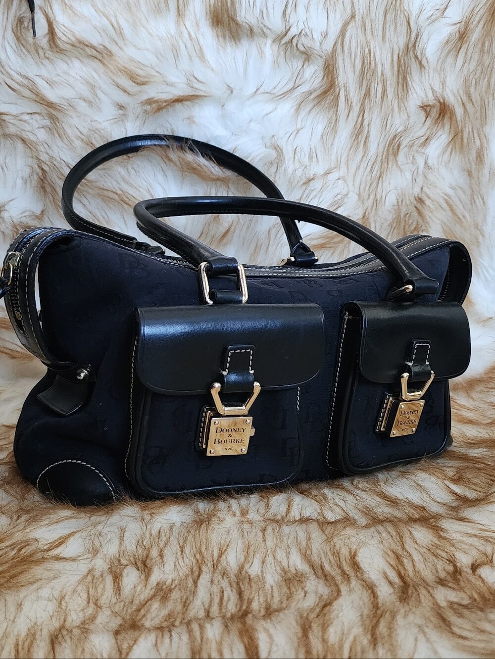 Dooney & Bourke Black Leather Shoulder Bag with Gold Hardware
